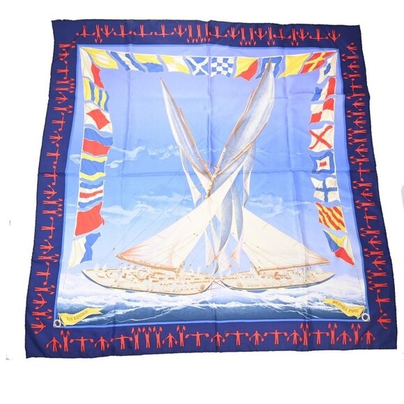 HERMES Logo XL "En Course" Carre 90 Scarf 100% Blue France 63RP008 - Picture 12 of 13
